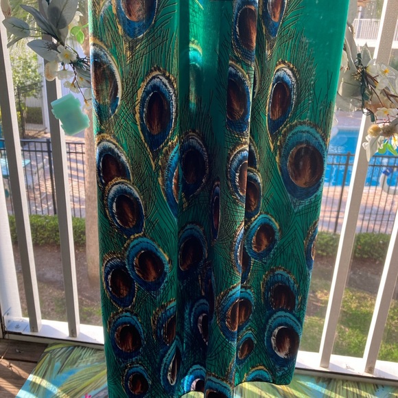 Green Multicolored V Neck Sleeveless Peacock Print Maxi Dress Sz M - Picture 8 of 14